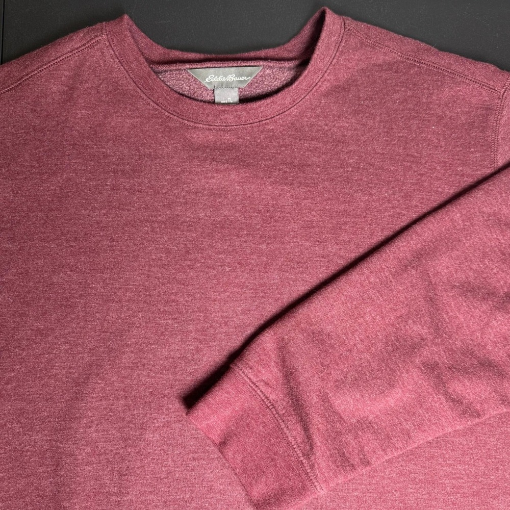 Eddie Bauer Mens Tall L Sweatshirt Burgundy Heather Crew Neck Fleece D1866735